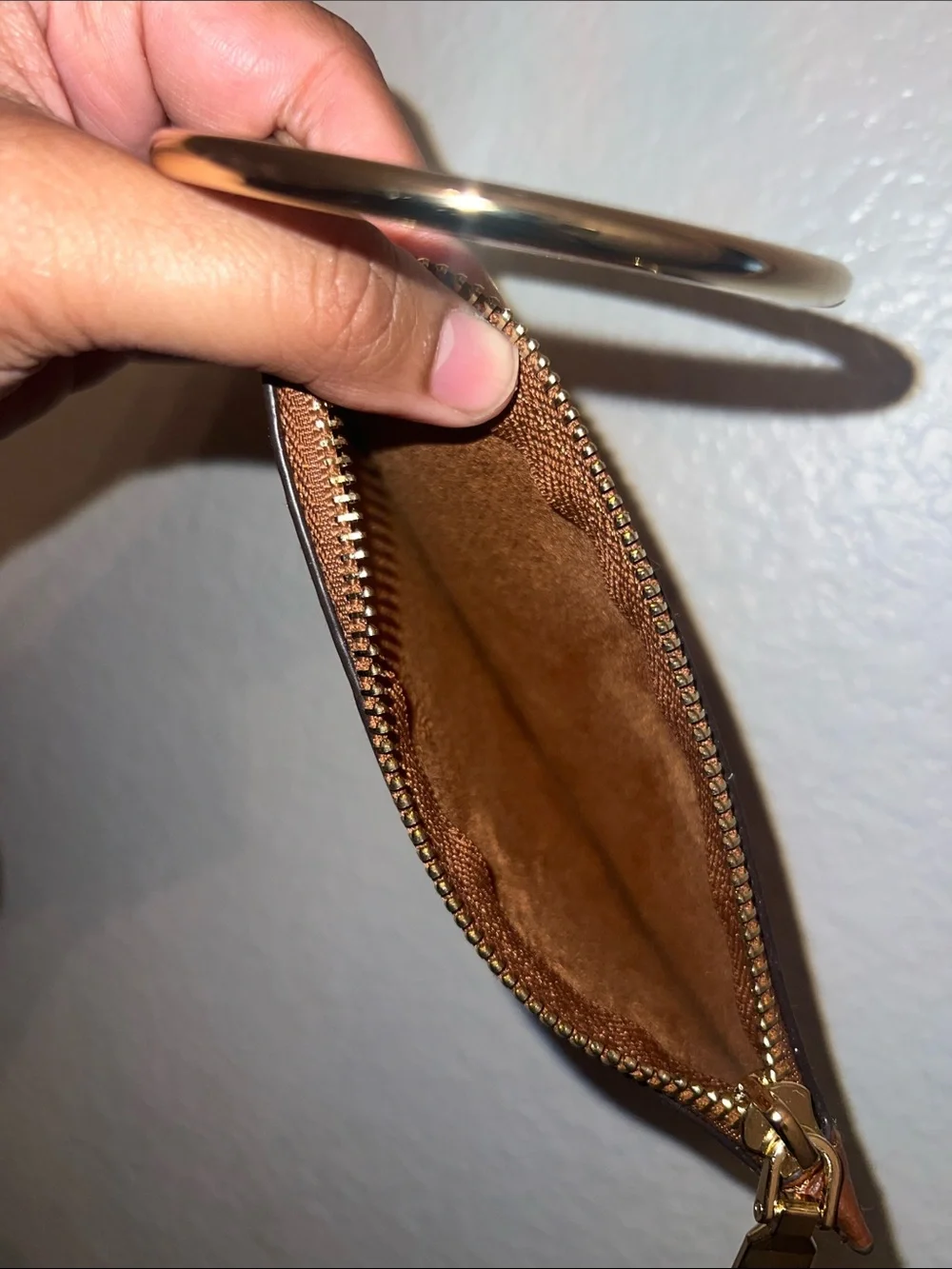 Marc New York Tan Leather Zip Card Holder Key Ring